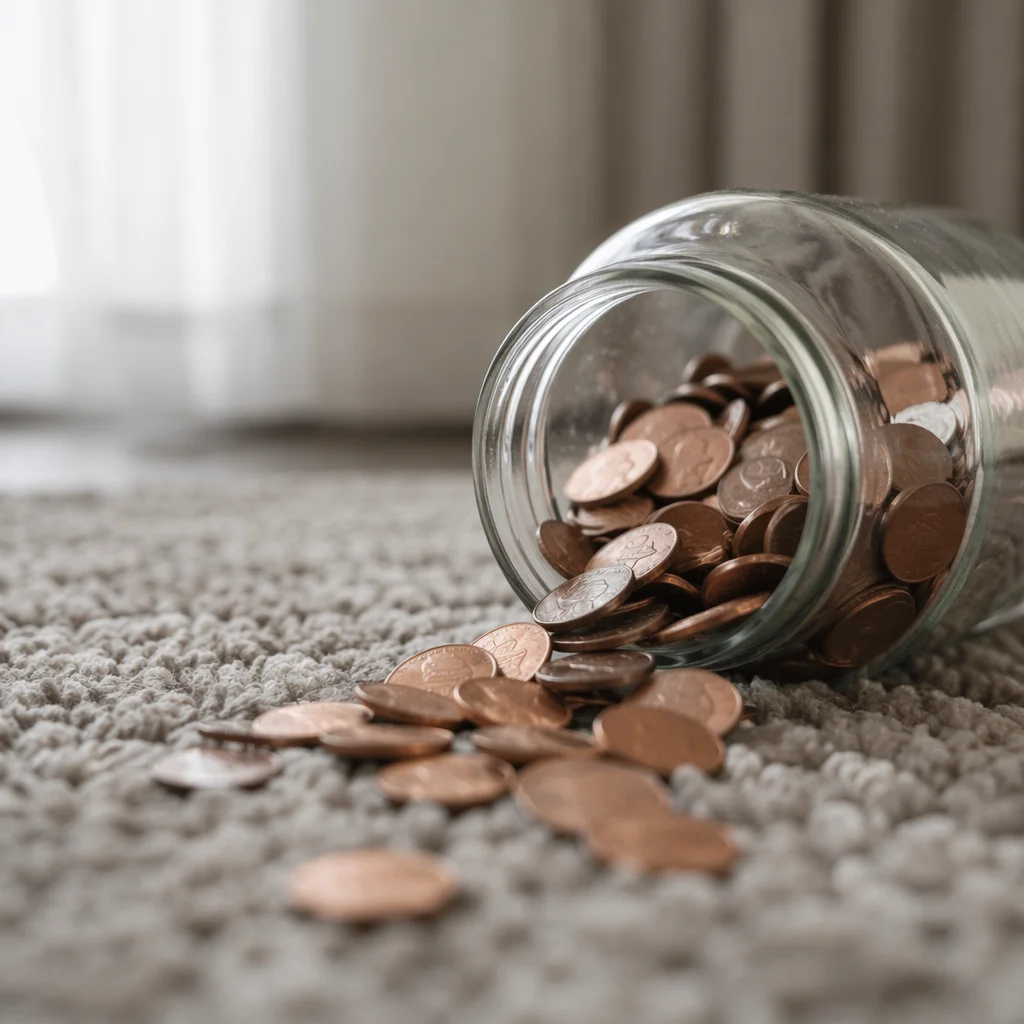 Glass Savings Jar with Scattered Coins