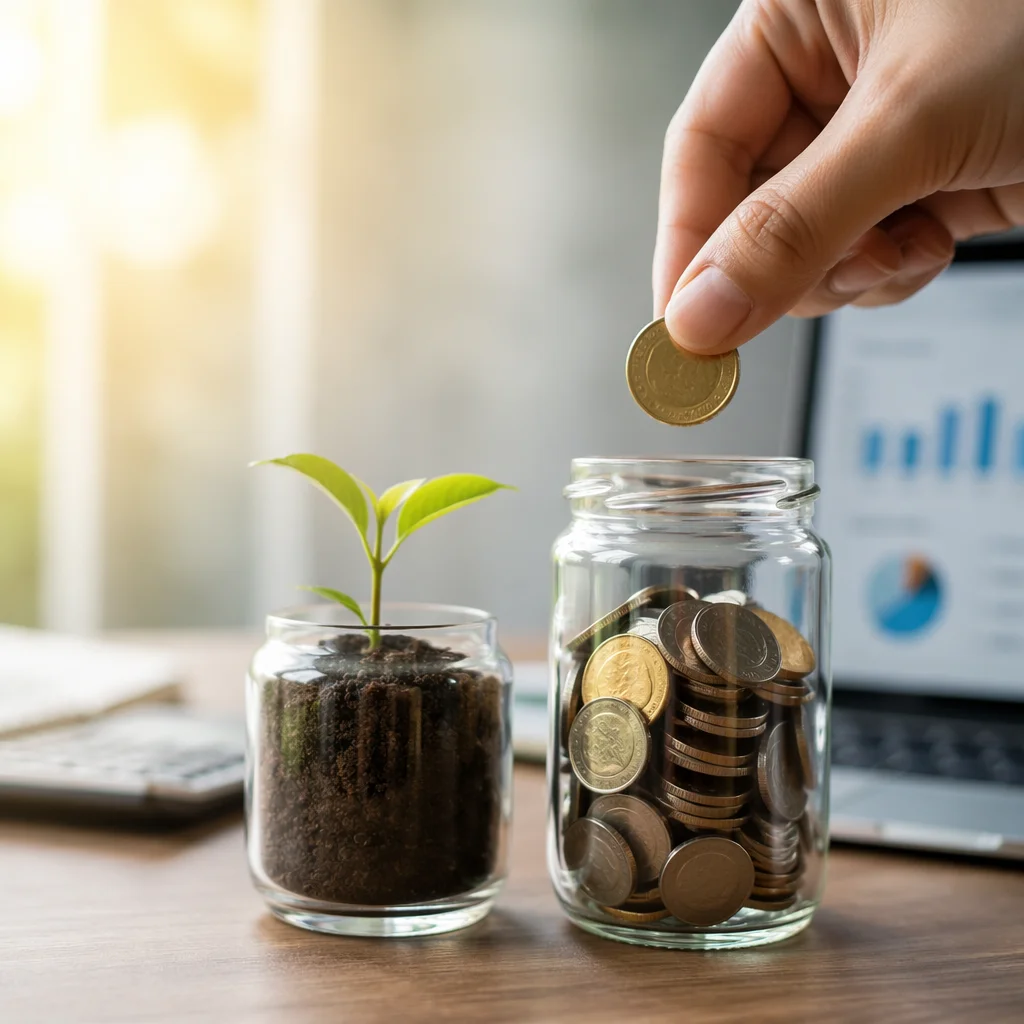 Glass Jar Coins and Seedling Growth