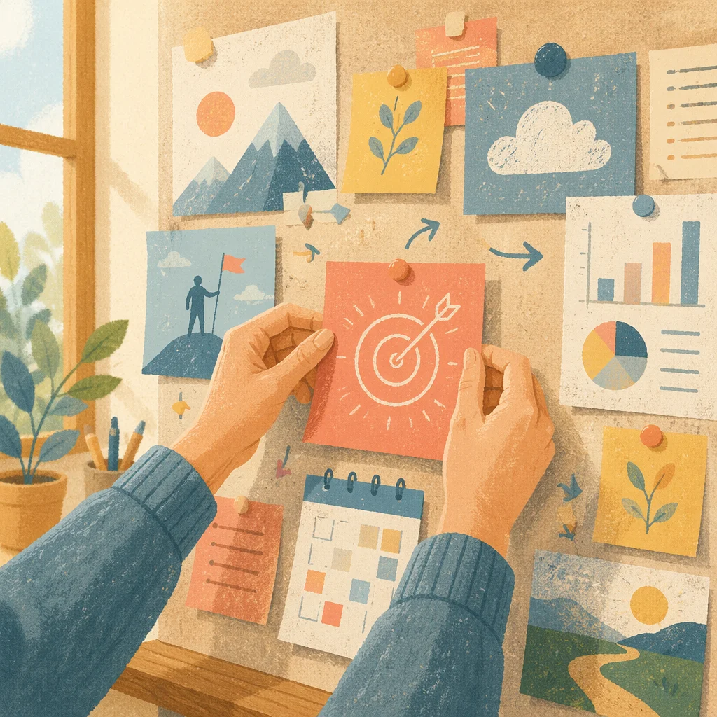 Office Vision Board With Coral Goal Note
