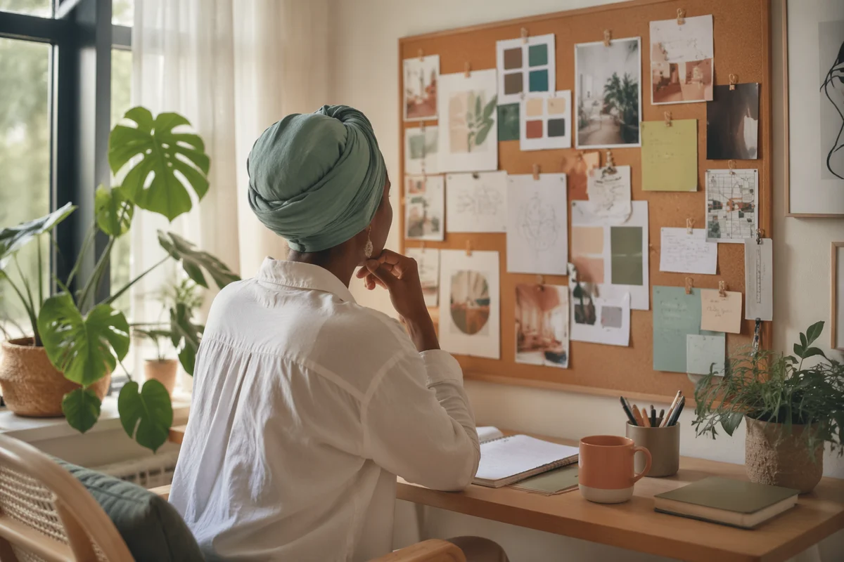 Creative Goal Setting Vision Board Office Scene