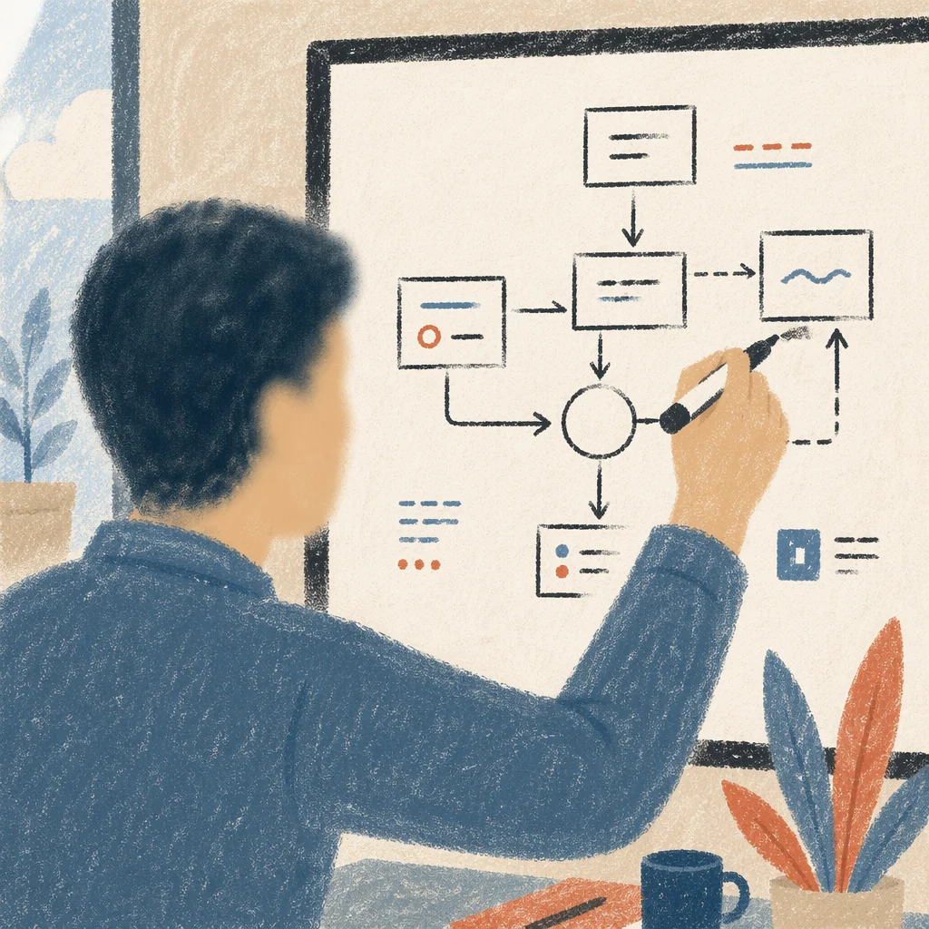 Hand Drawing Business Flowchart on Whiteboard