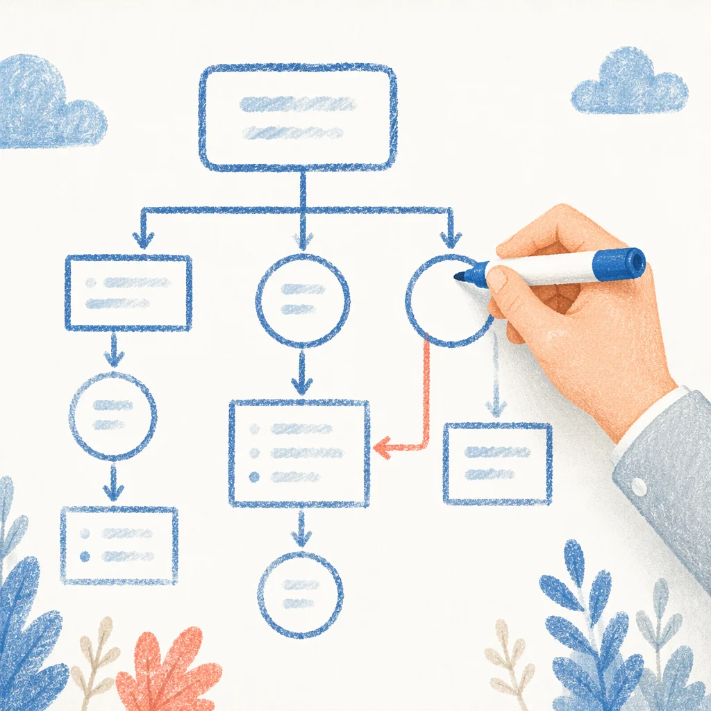 Hand Drawing Business Flowchart on Whiteboard
