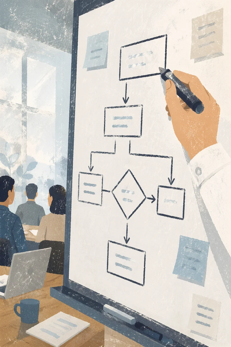 Hand Drawing Flowchart on Whiteboard