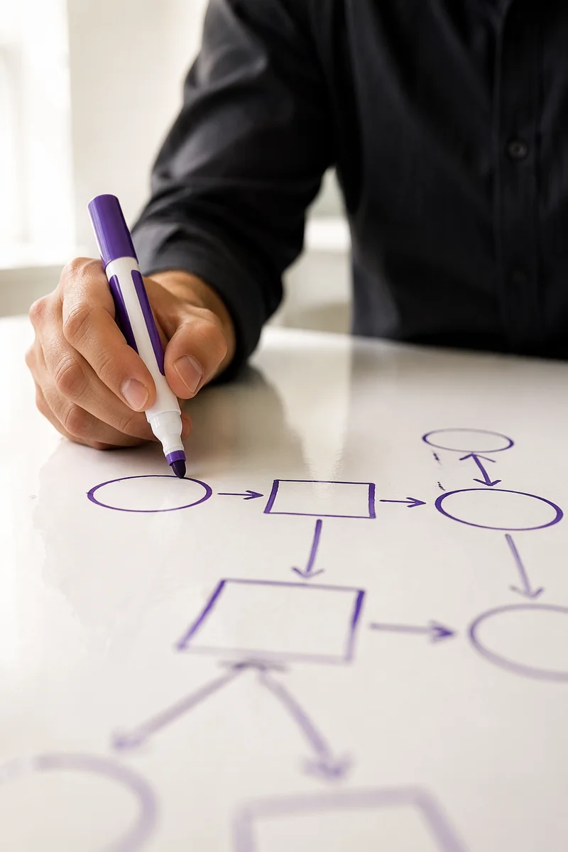 Hand Drawing Business Flowchart on Whiteboard