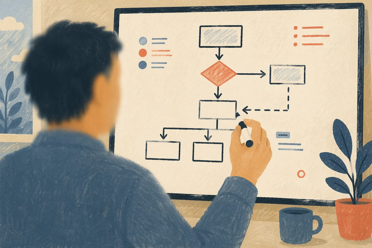 Hand Drawing Business Flowchart on Whiteboard