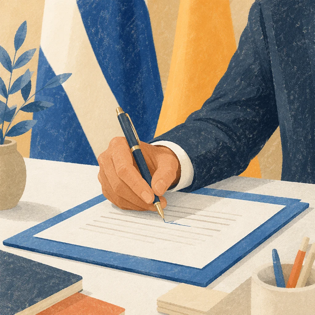 Professional Contract Signing on Blue Folder