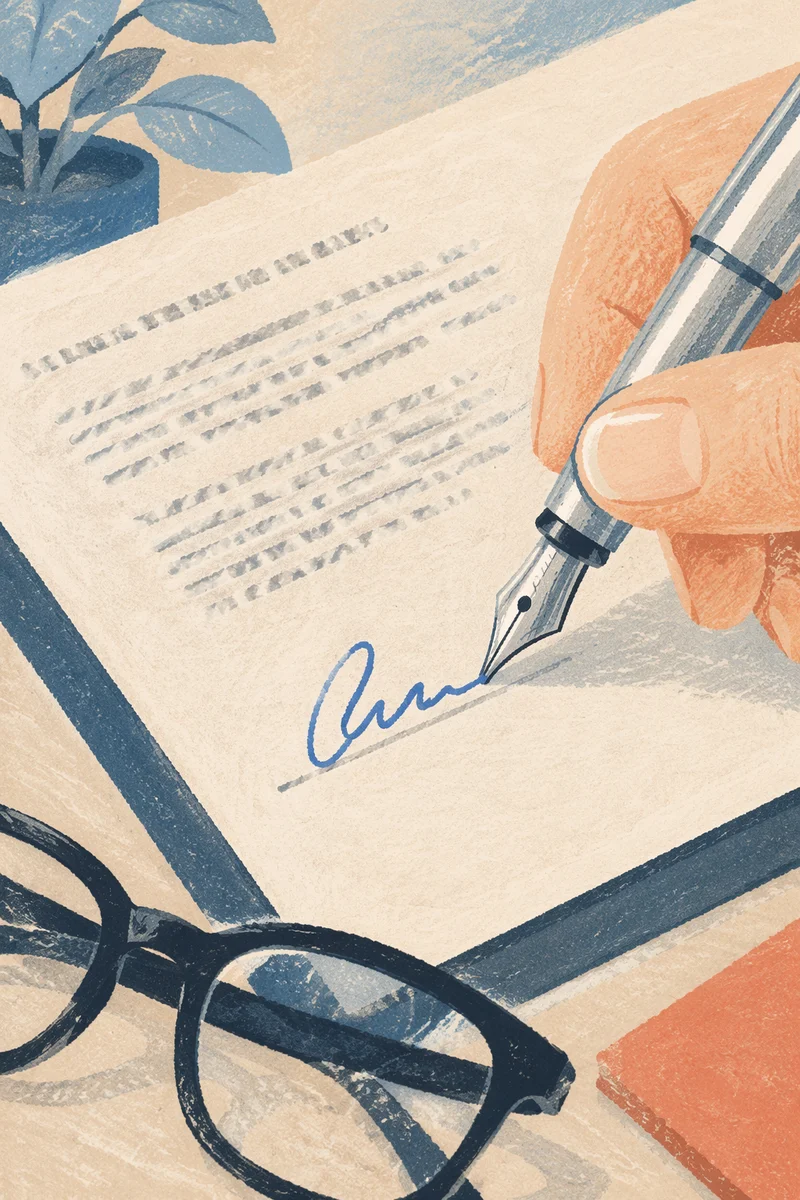 Signing Business Contract with Fountain Pen