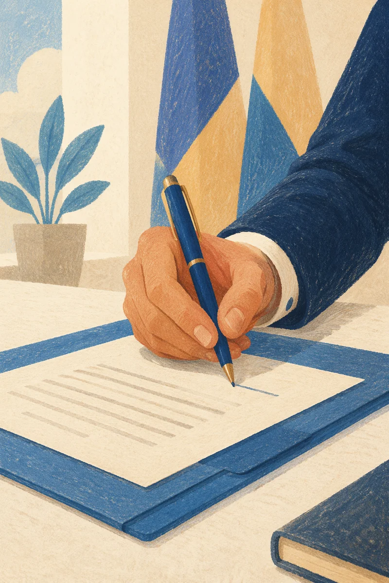 Professional Contract Signing on Blue Folder