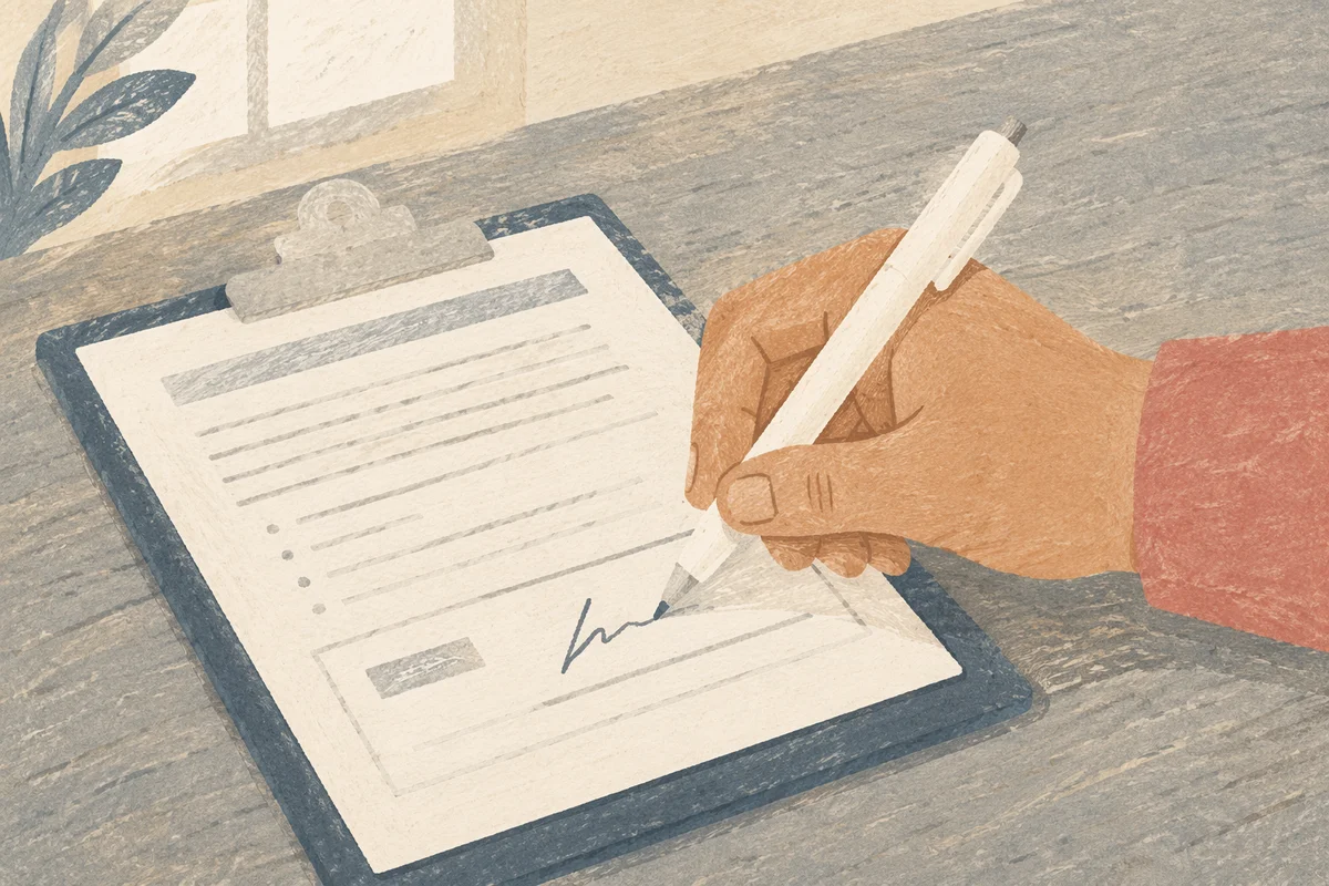 Hand Signing Business Contract on Desk