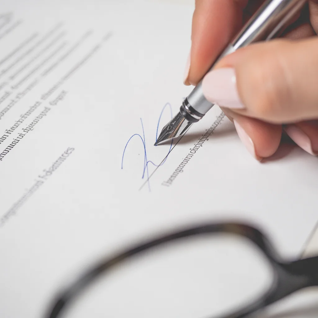 Hand Signing Business Contract With Fountain Pen