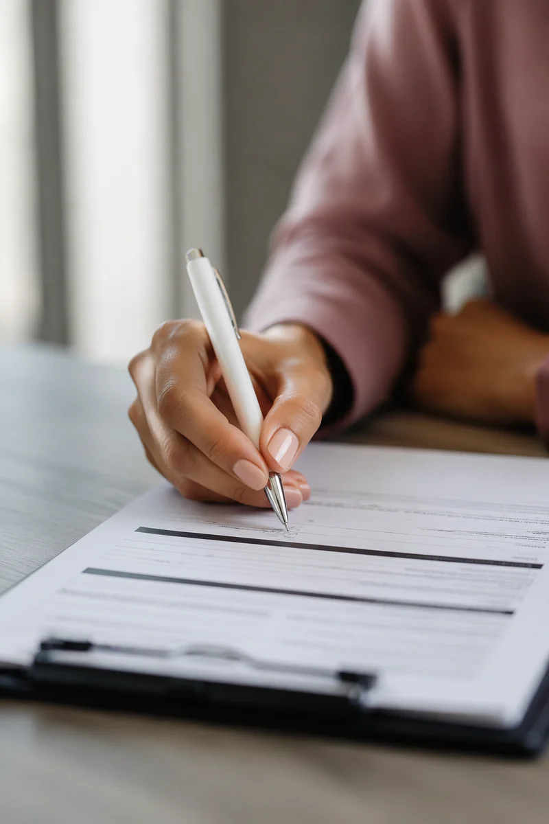 Hand Signing Business Contract on Desk