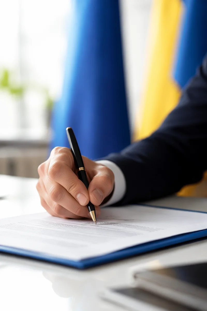 Professional Contract Signing on Blue Folder