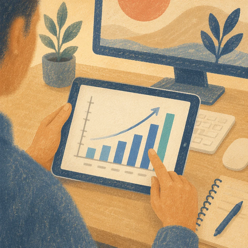 Hands Holding Tablet with Growth Chart