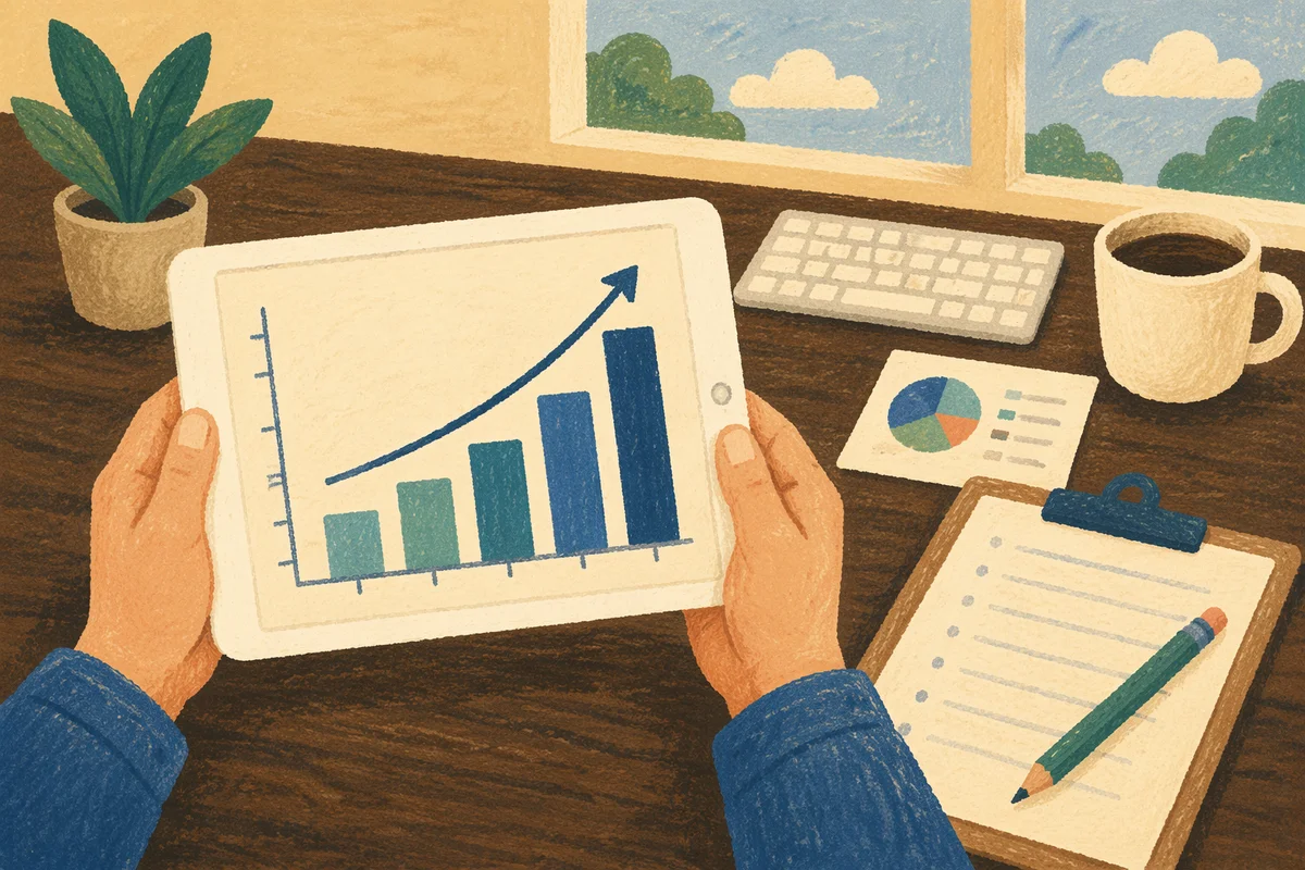 Hands Holding Tablet with Growth Chart