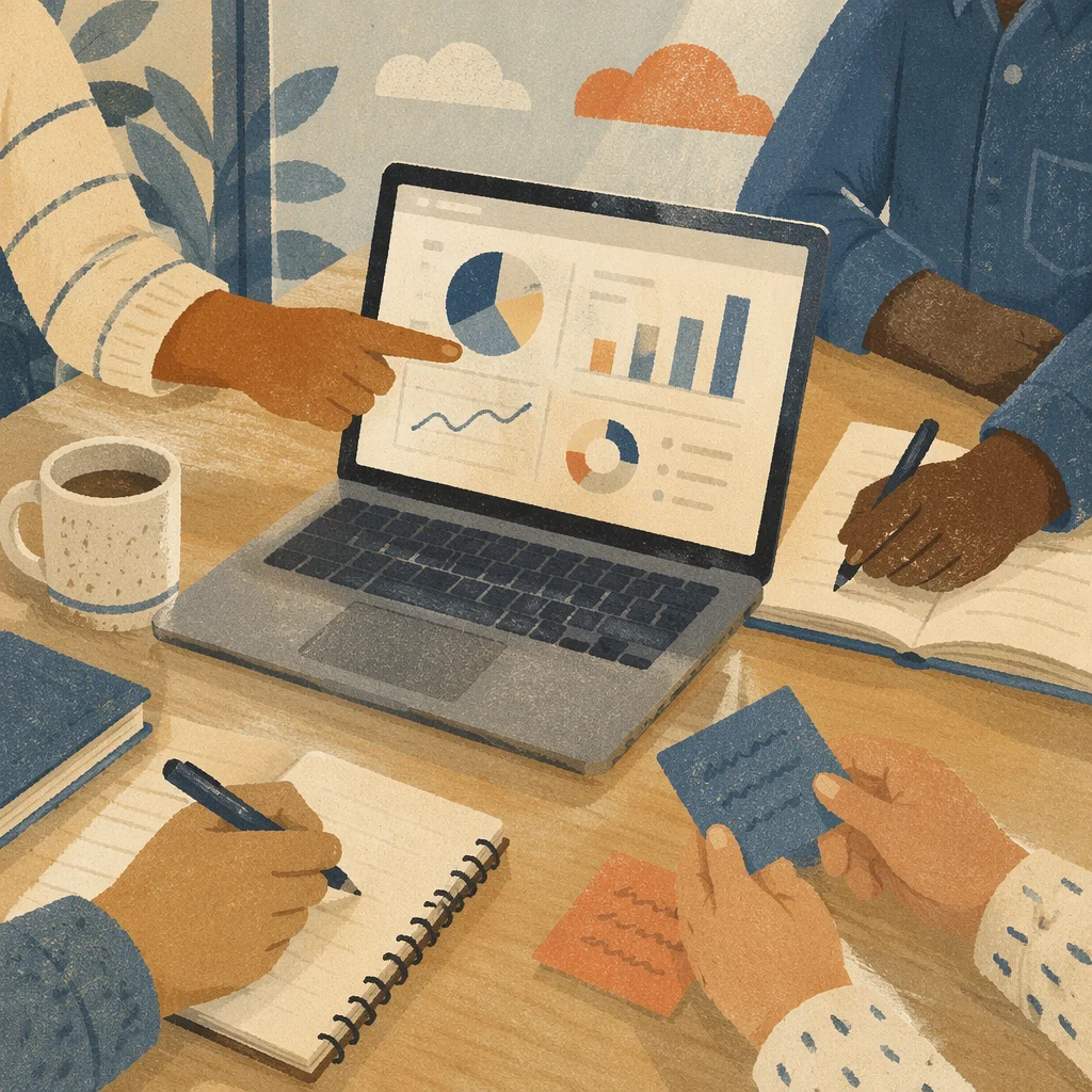 Team Hands Reviewing Laptop Analytics