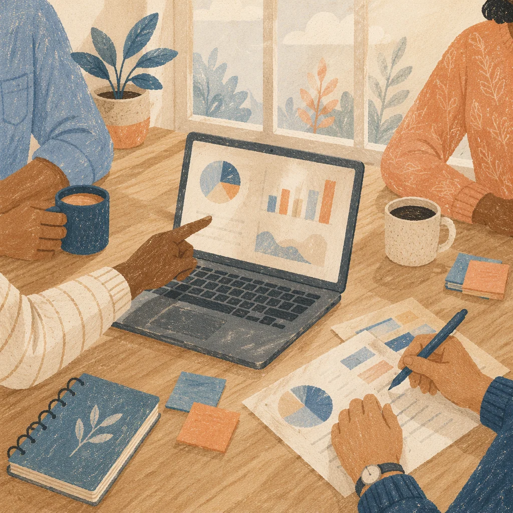Team Hands Pointing at Laptop Screen