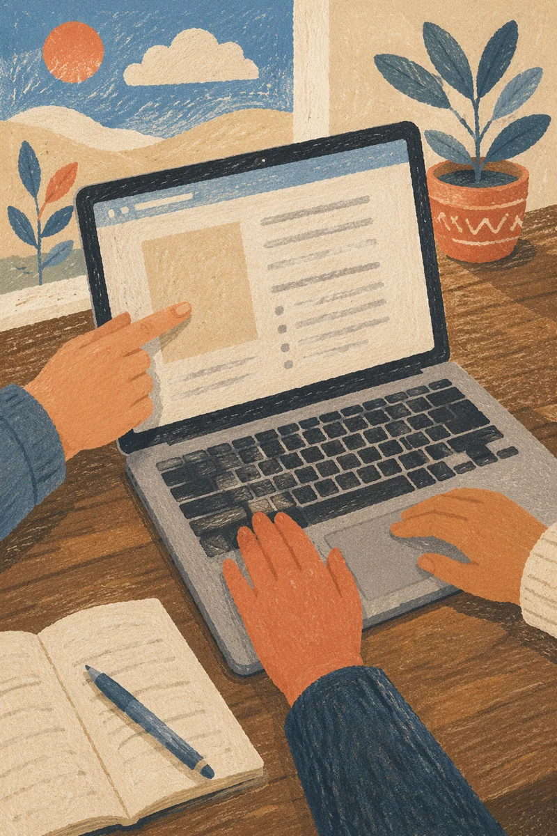 Hands Pointing at Laptop in Team Meeting