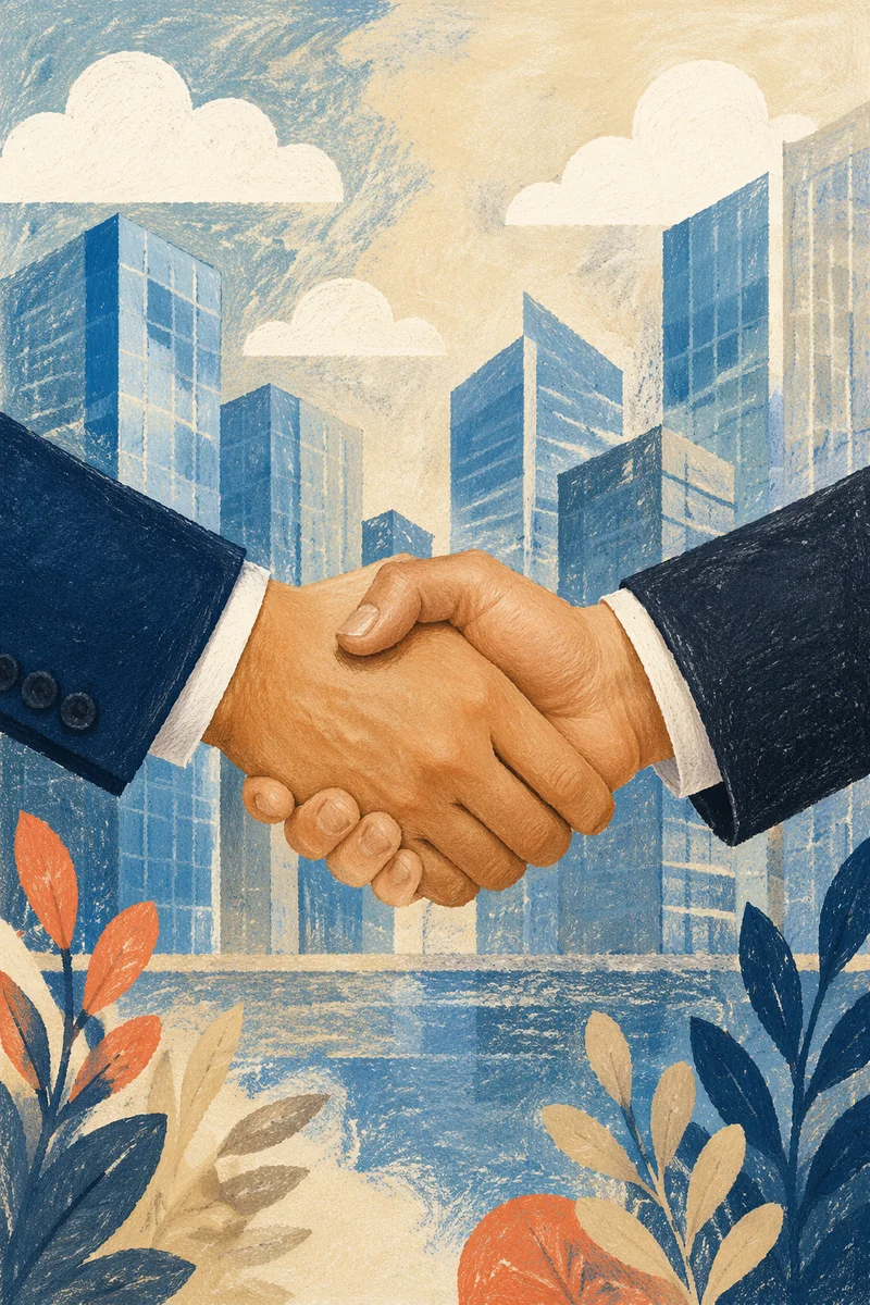 Professional Handshake in Modern Financial District