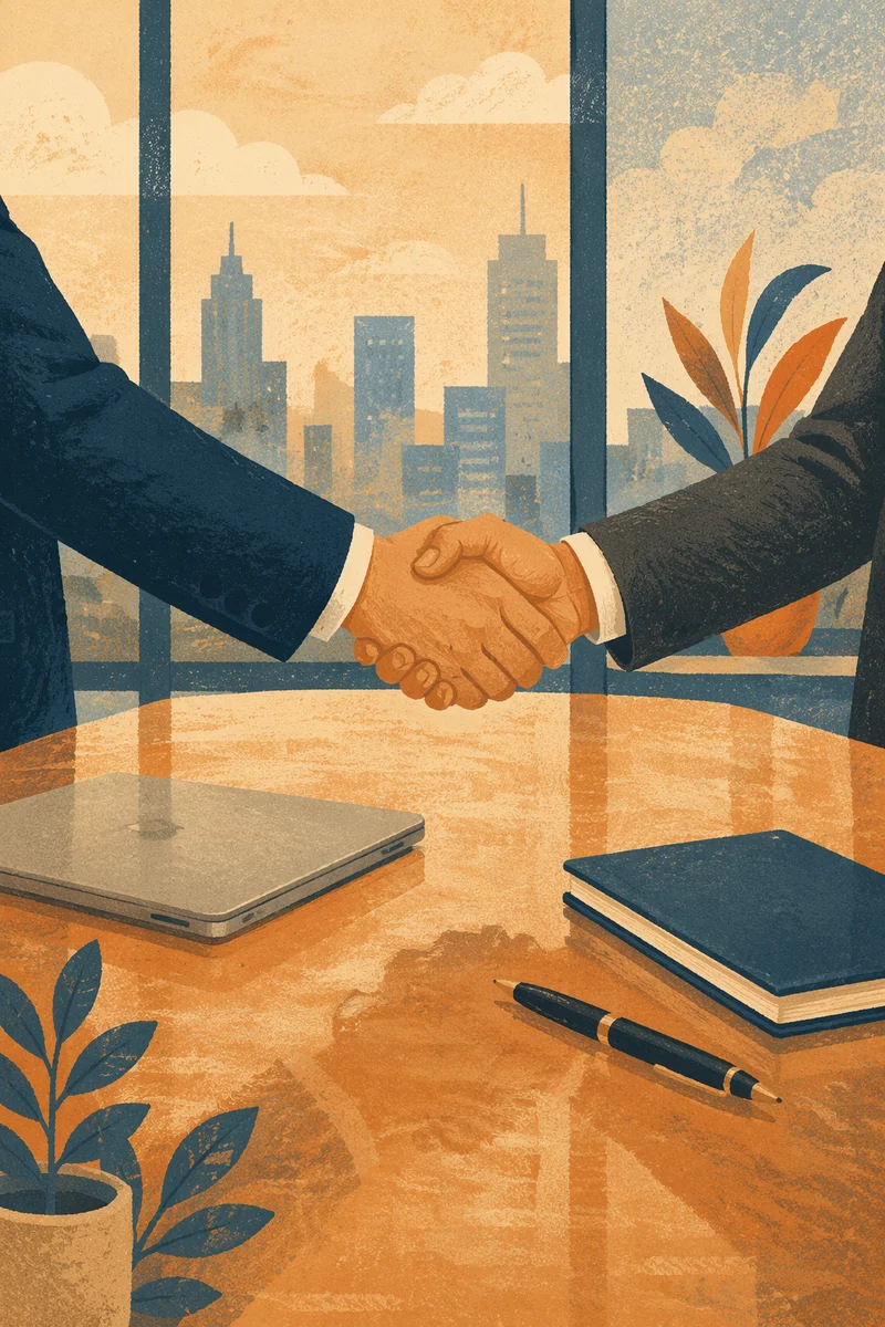 Business Handshake Agreement in Modern Office