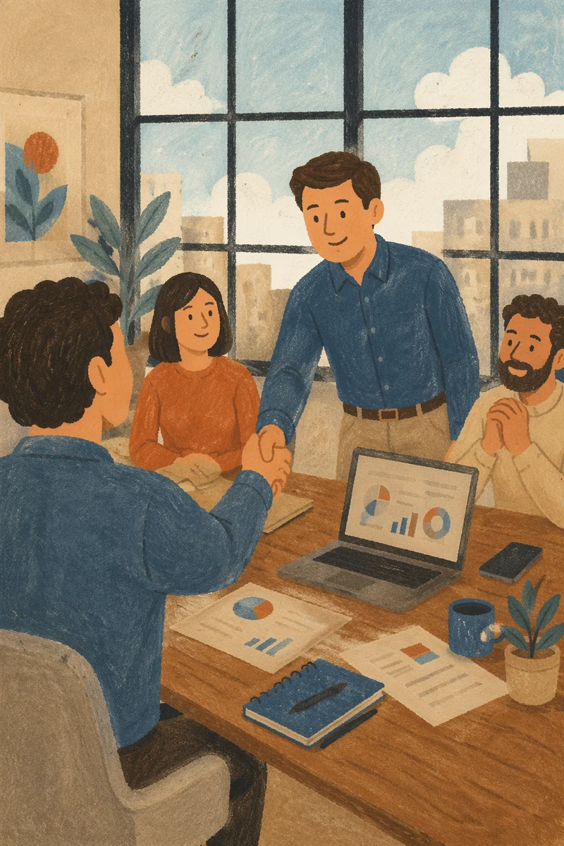 Professional Handshake Agreement in Modern Office