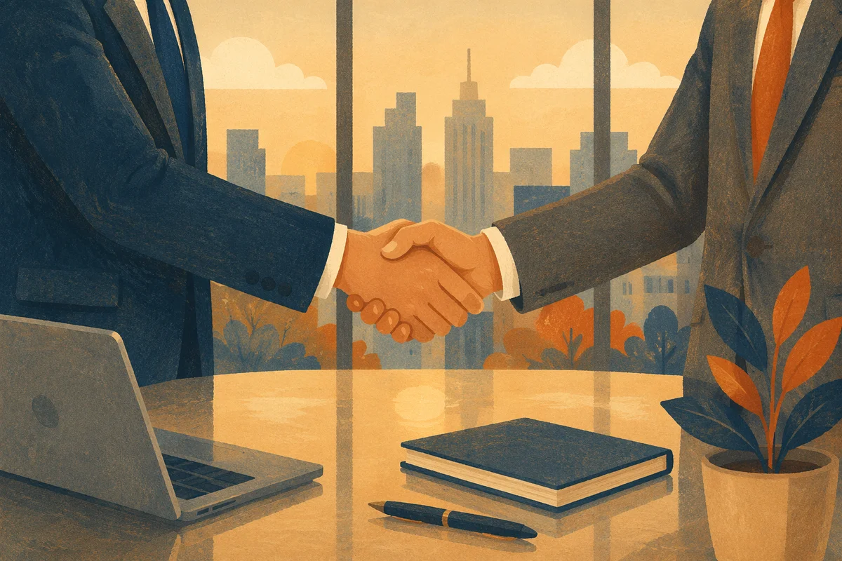 Professional Handshake Agreement in Modern Office