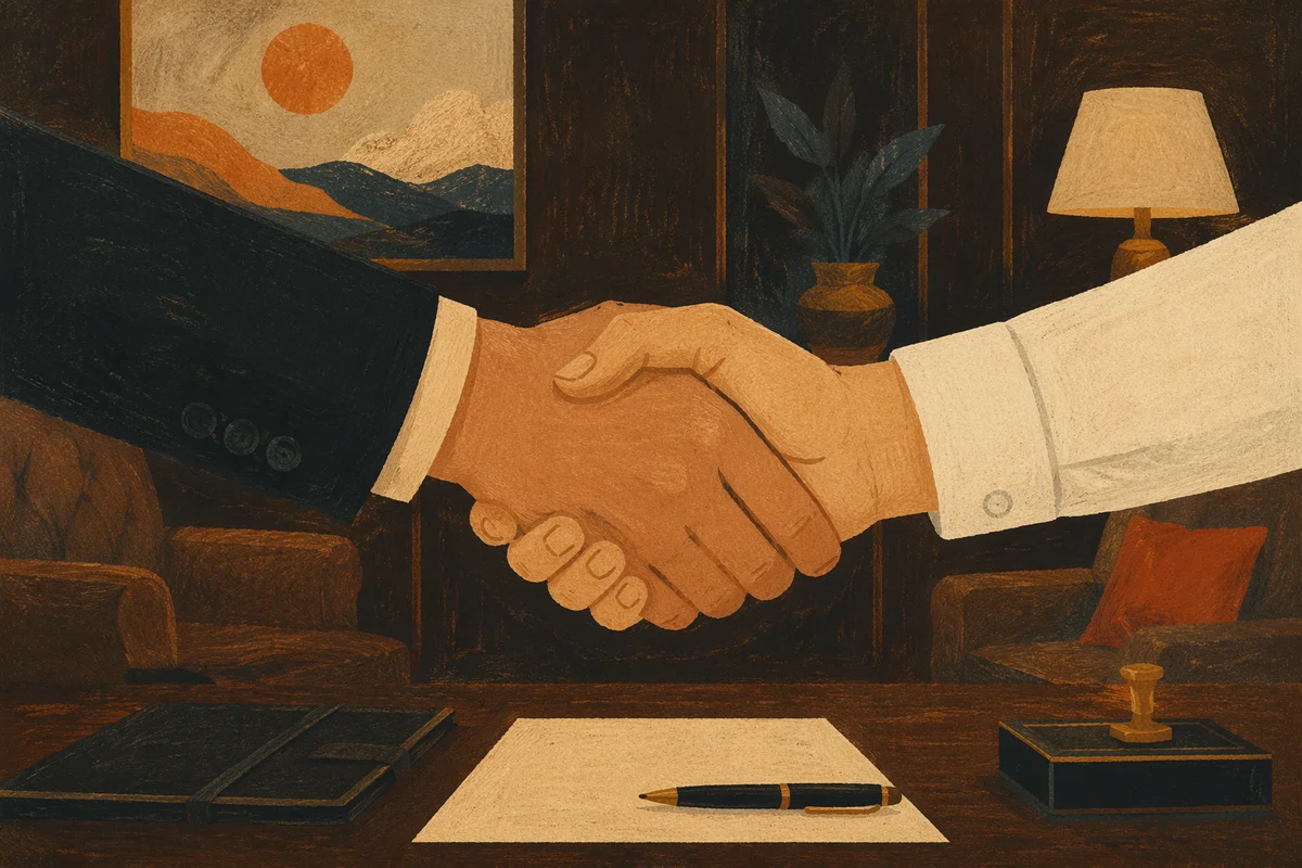 Business Handshake Agreement in Warm Office