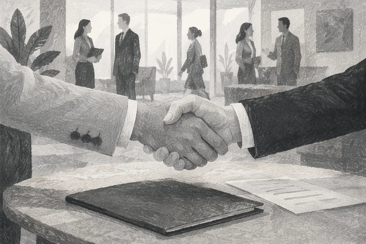 Confident Business Handshake Agreement in Modern Office