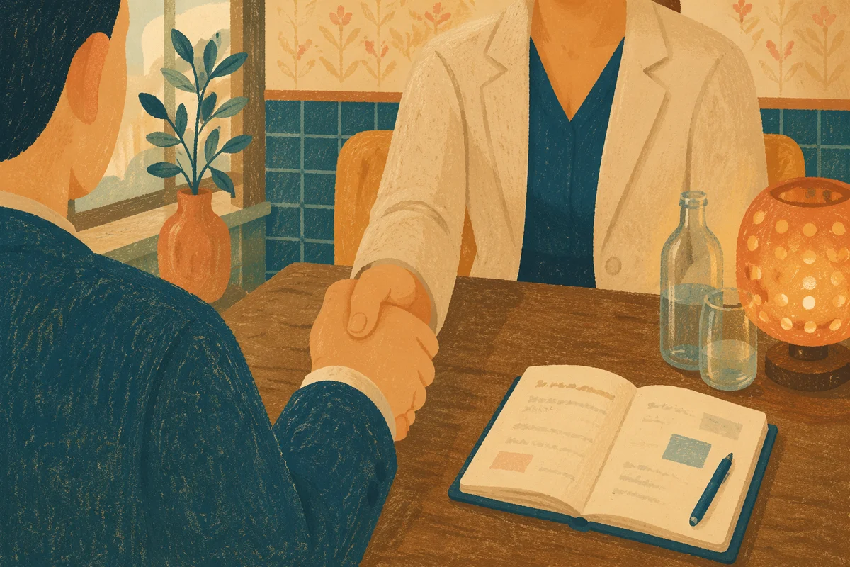 Professional Handshake Agreement in Upscale Café