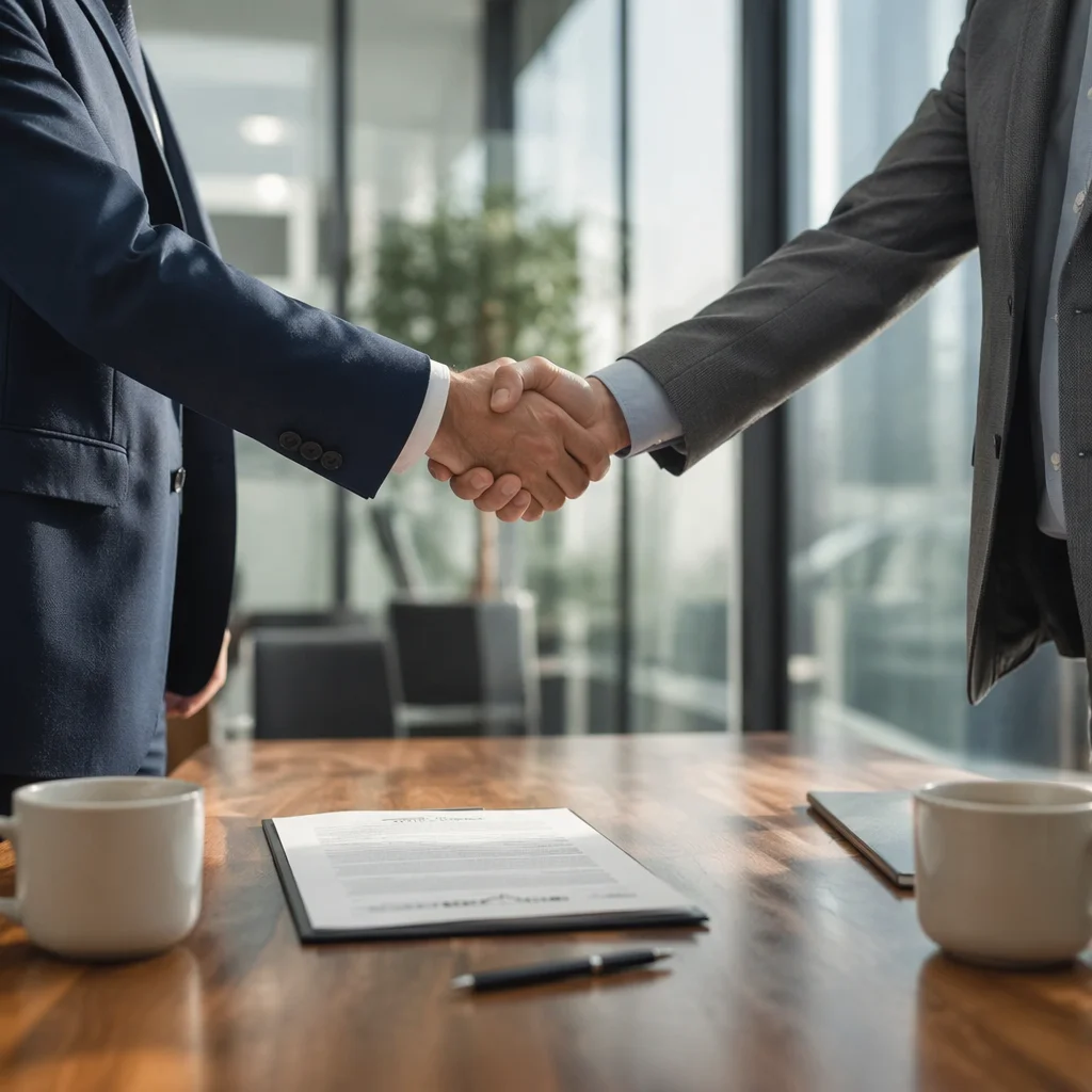 Business Handshake Over Conference Table Agreement