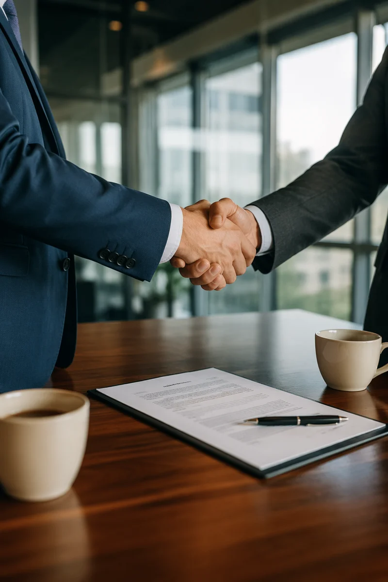 Business Handshake Over Conference Table Agreement