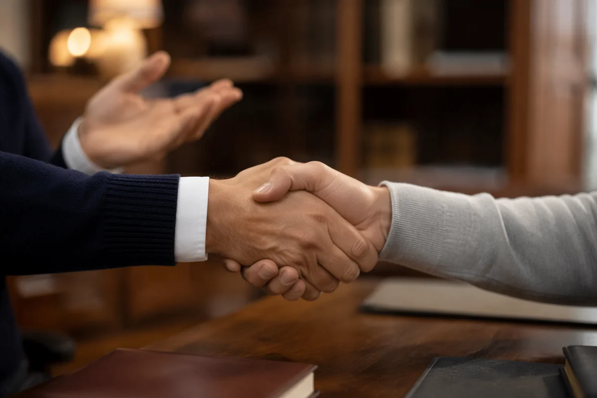 Business Handshake Agreement in Warm Office