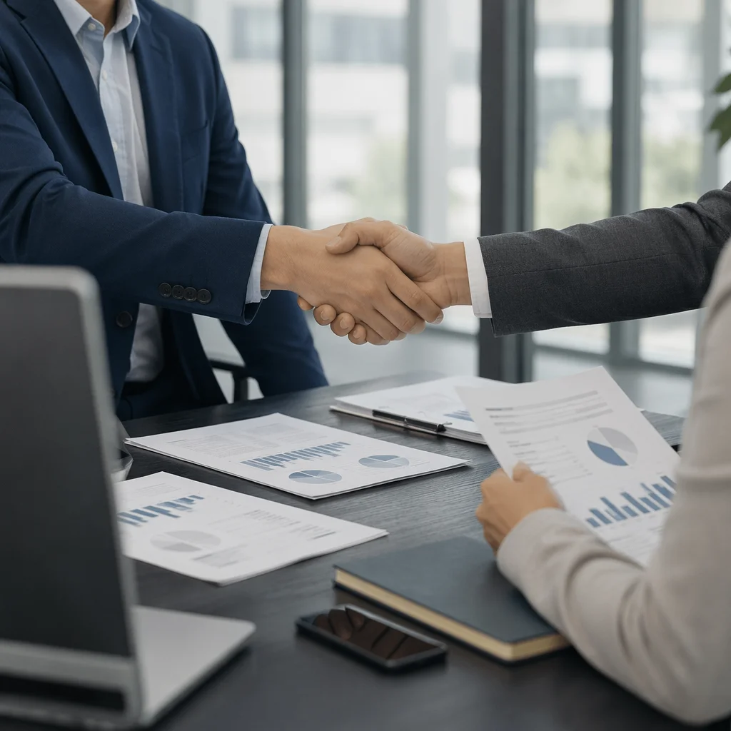 Professional Handshake in Modern Office Meeting