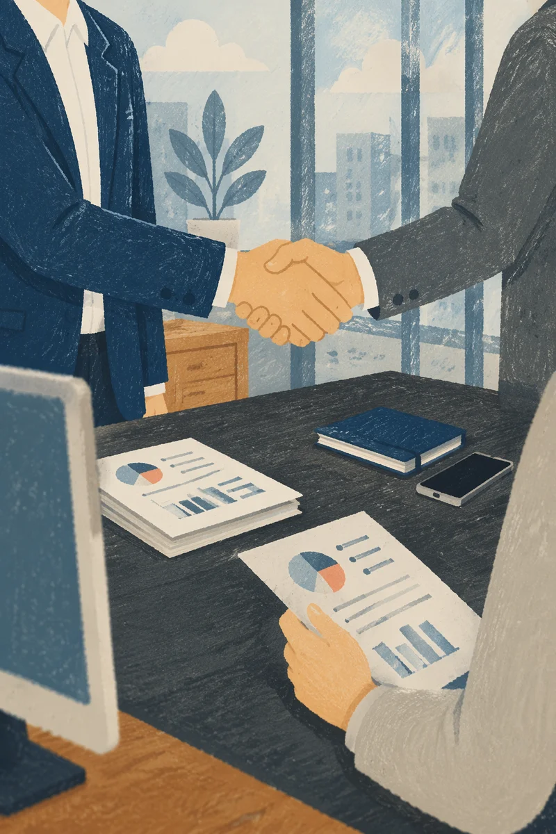 Professional Handshake Agreement in Modern Office