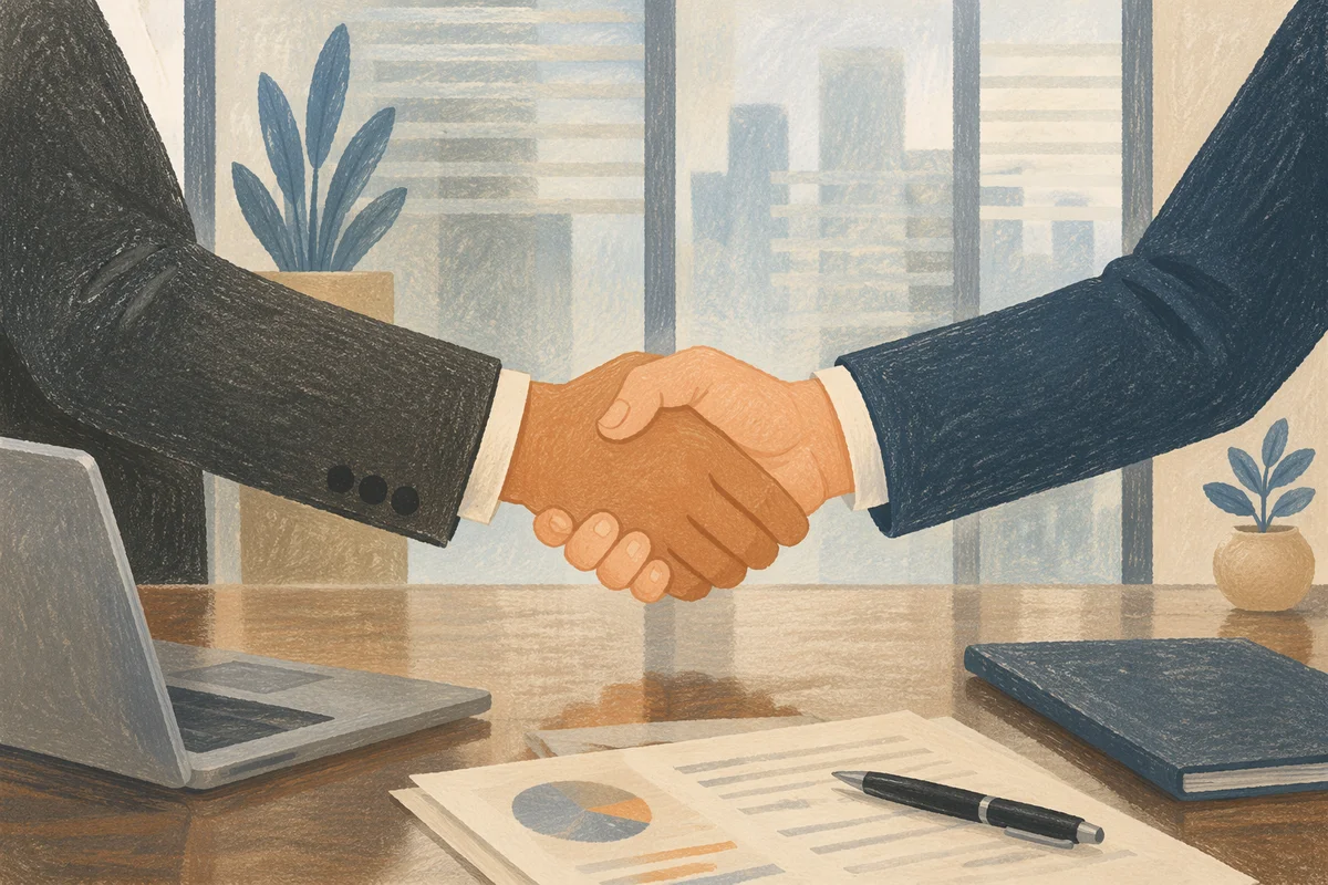 Professional Handshake Agreement in Modern Office