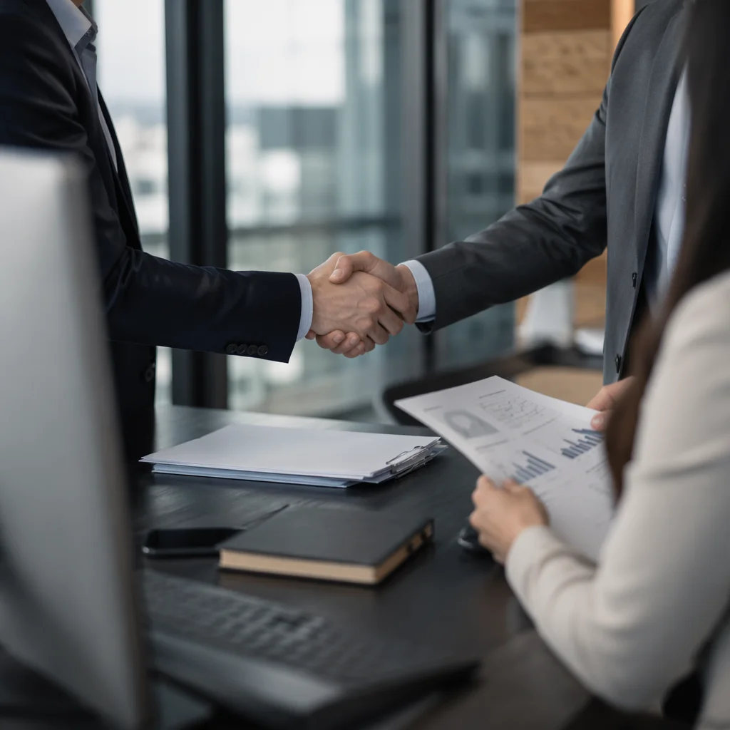 Professional Handshake in Modern Office Meeting