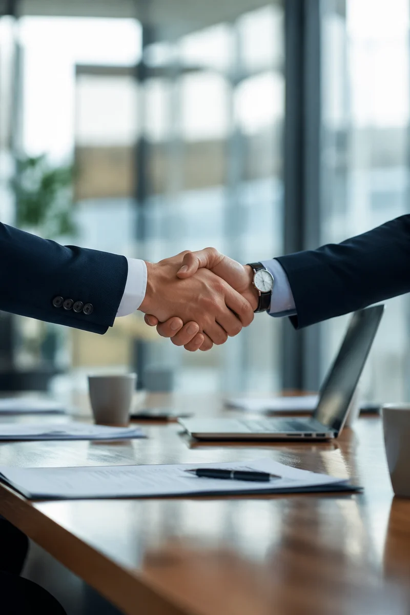 Professional Handshake Agreement in Modern Office