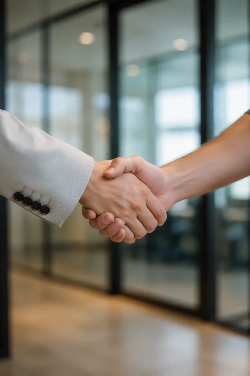 Professional Handshake Agreement in Modern Office