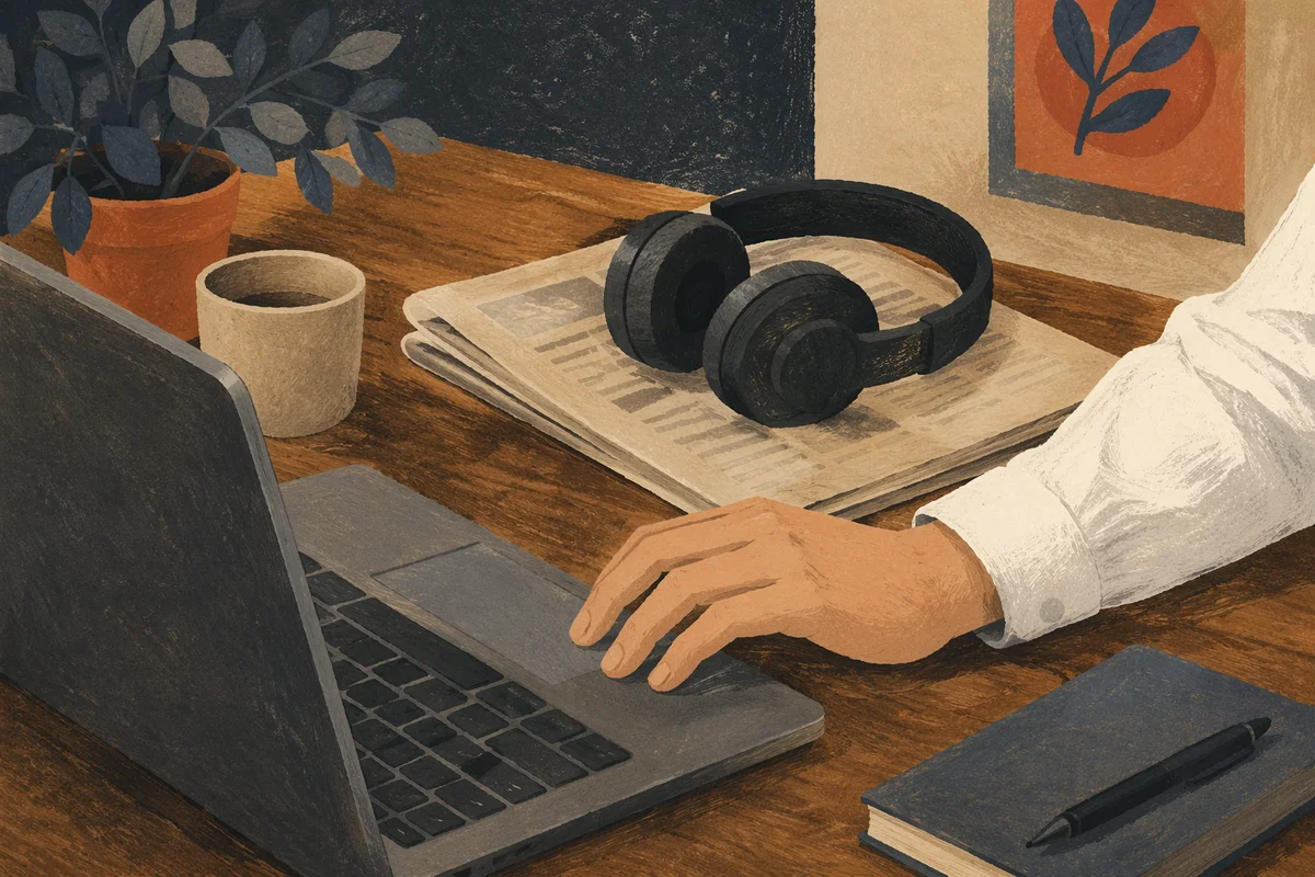 Headphones and Laptop on Focused Work Desk