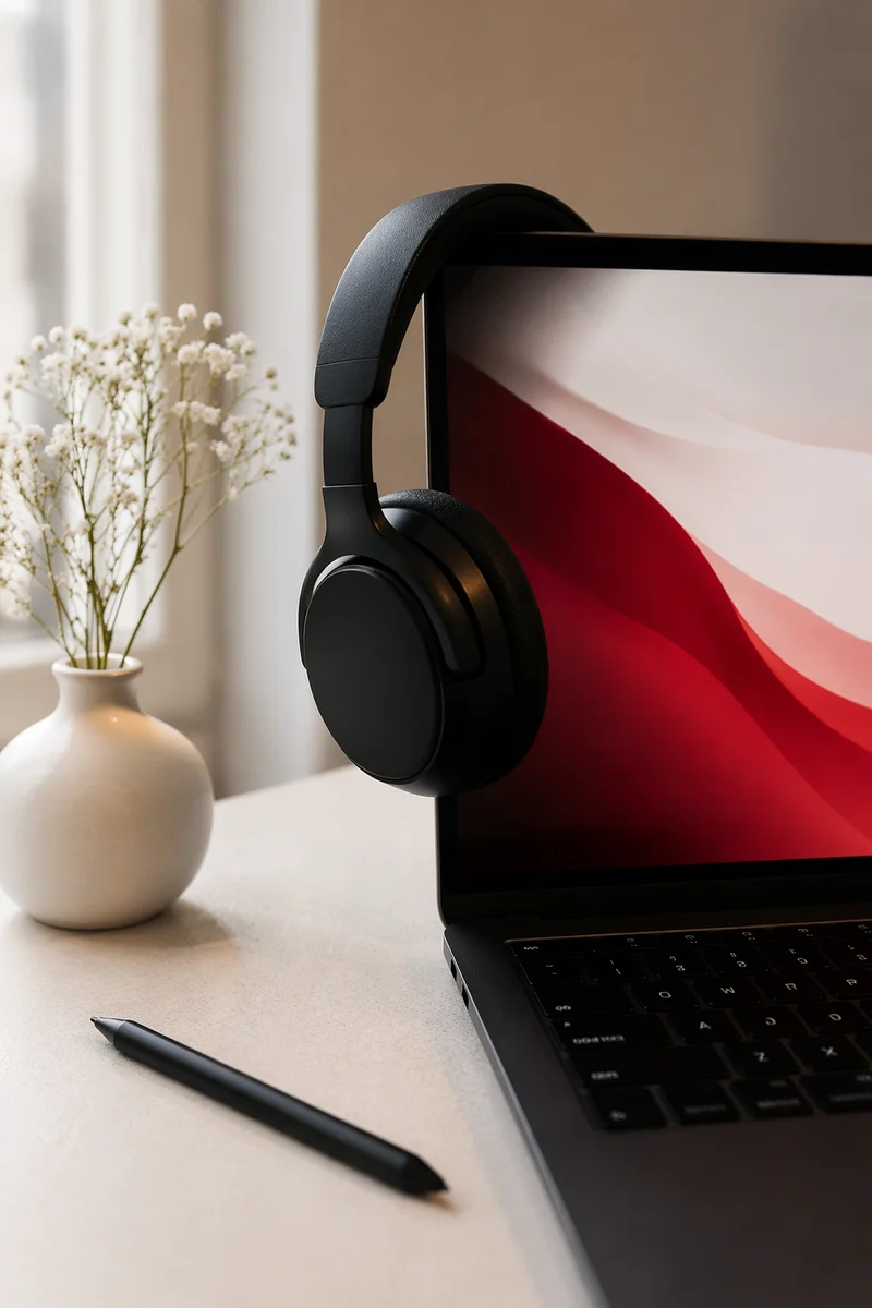 Focused Home Office Desk with Headphones