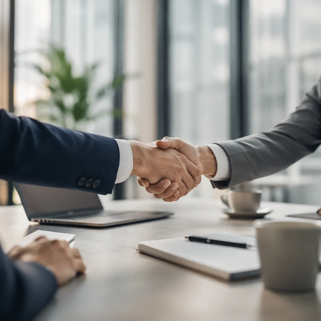 Professional Job Interview Handshake in Modern Office