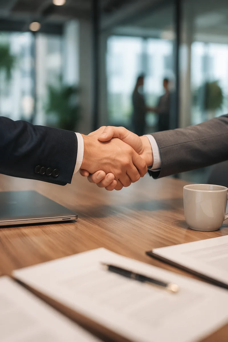 Professional Job Interview Handshake in Modern Office
