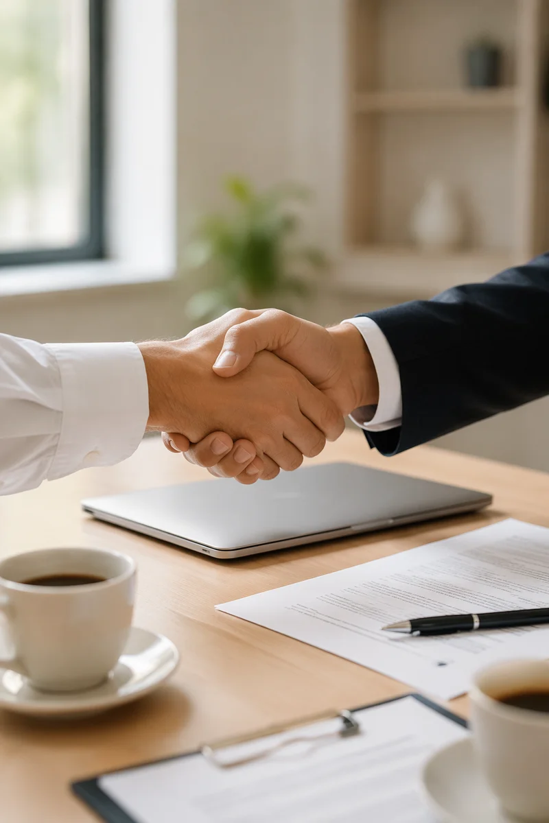 Professional Job Interview Handshake in Office