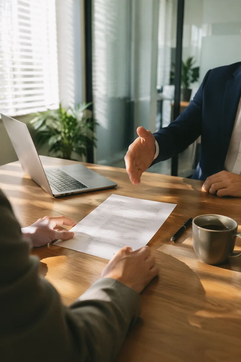 Professional Job Interview Handshake in Modern Office