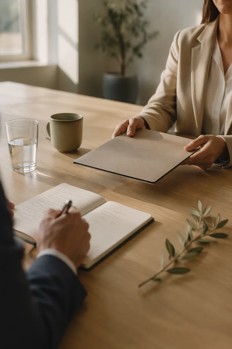 Calm Professional Hiring Conversation in Modern Office