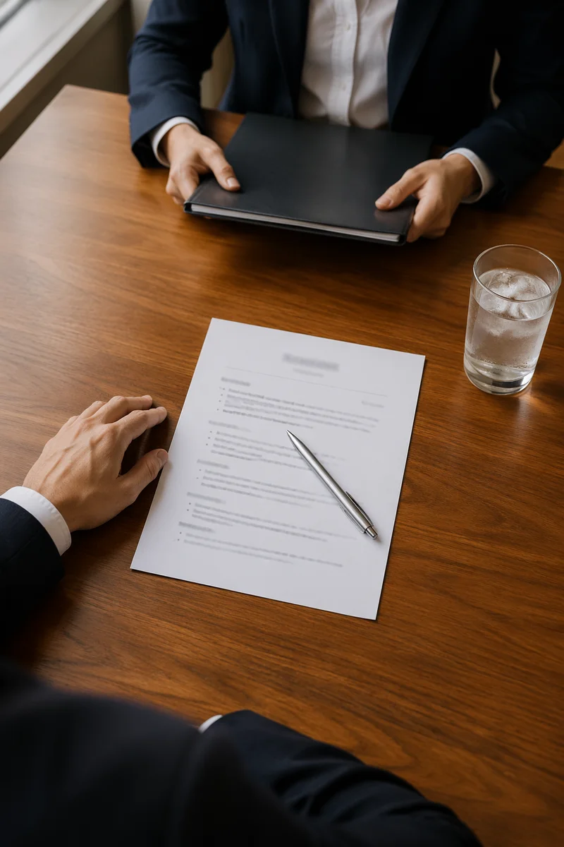Formal Job Interview Across Oak Desk