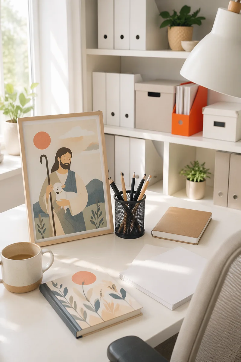 Minimalist Laptop Workspace with Orange Accent