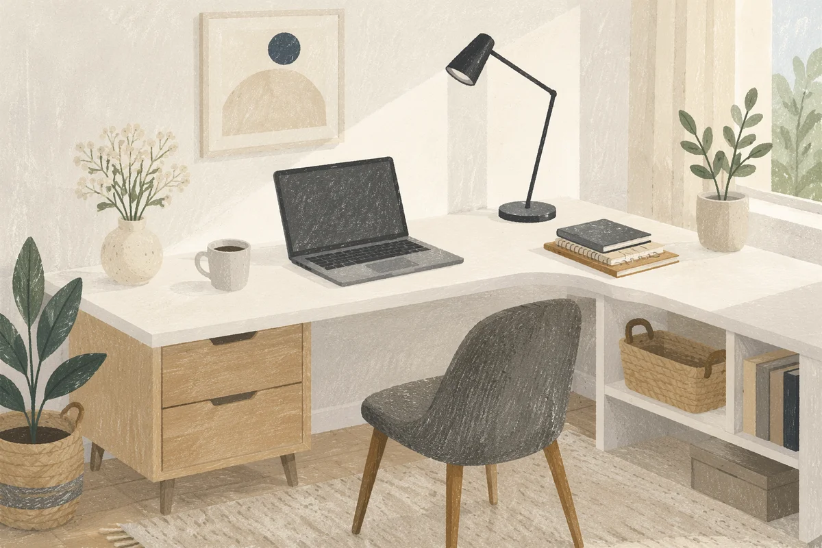 Minimal White Desk Laptop Workspace
