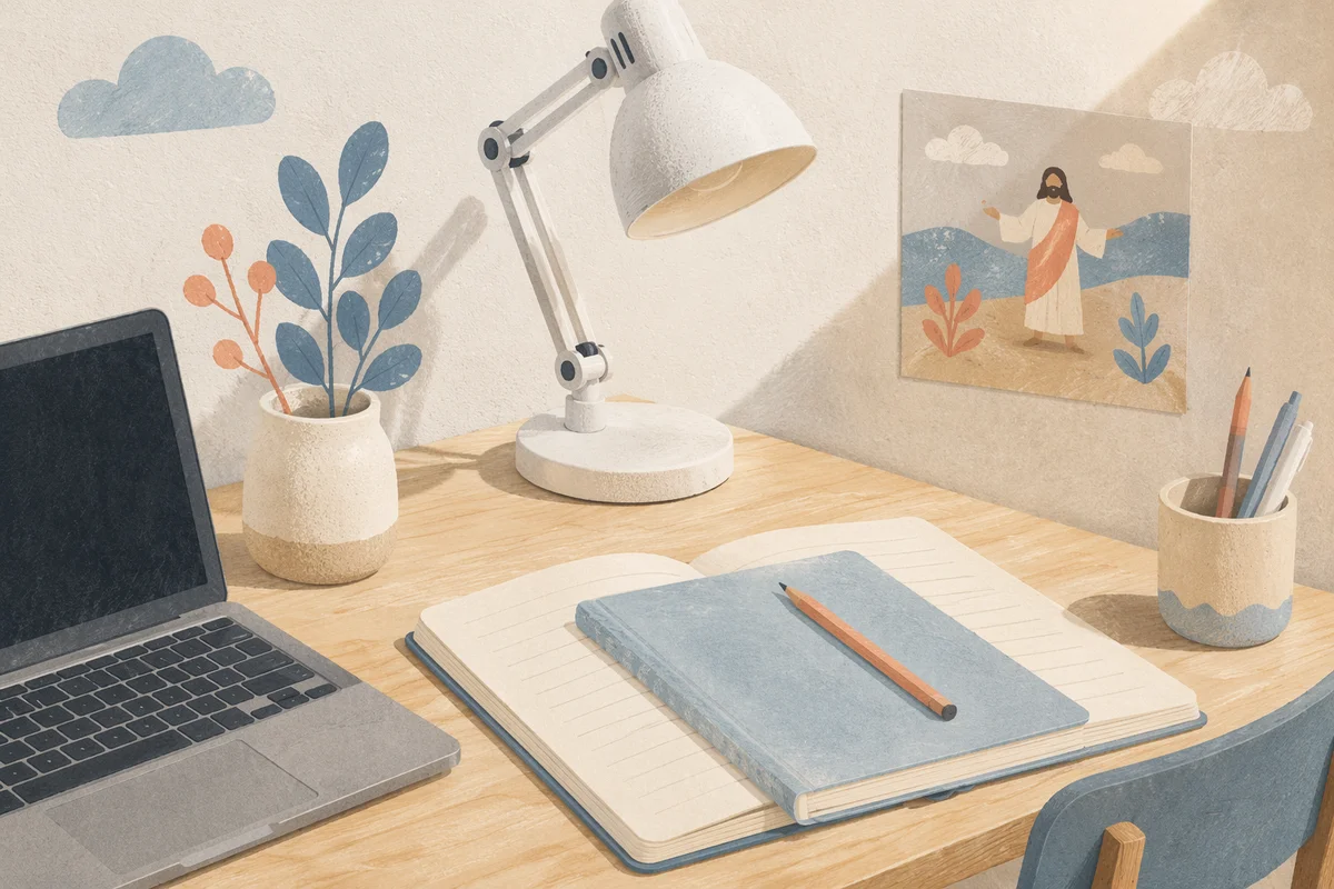 Minimal White Desk Workspace with Laptop