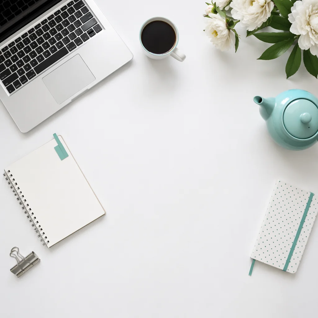 Minimal White Desk With Open Laptop