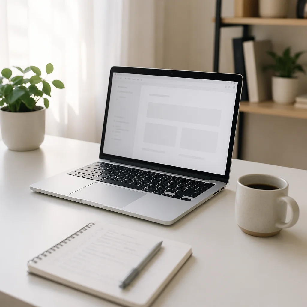 Minimal Laptop Workspace with Morning Light